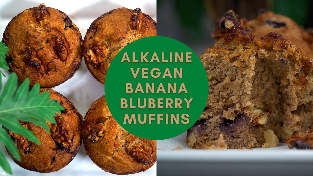 Alkaline Vegan Banana Blueberry & Walnut Muffins – Easy Vegan Banana Muffins- Egg free Muffins
