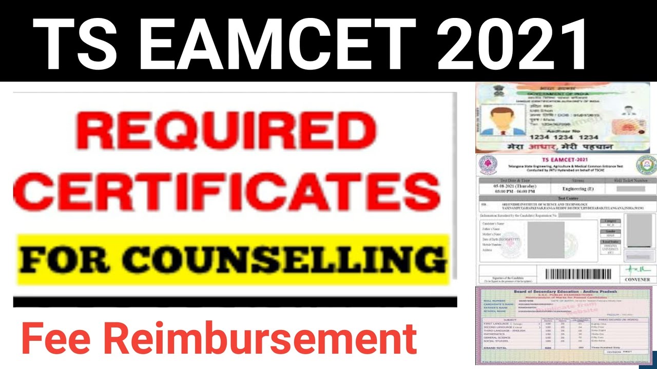 TS Eamcet 2021 Certificates required for counselling|TS eamcet counselling 2021