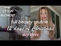 Full beauty routine  easy dyson blowout natural glam makeup