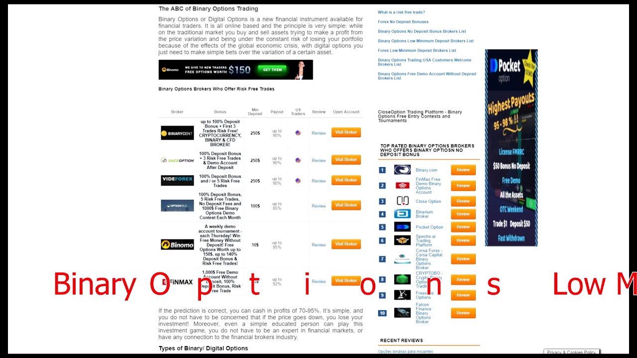 BINARY OPTIONS NO DEPOSIT BONUS | BINARY OPTIONS BROKERS REVIEWS