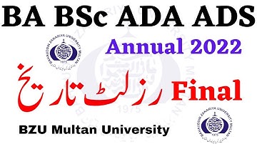 BA BSc ADA ADS Annual 2022 Results Final Date BZU Multan | ADA ADS Results