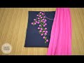 Kurti Shoulder Embellished With Pink Flowers   || Hand Embroidery || Tutorial || Easy to Learn