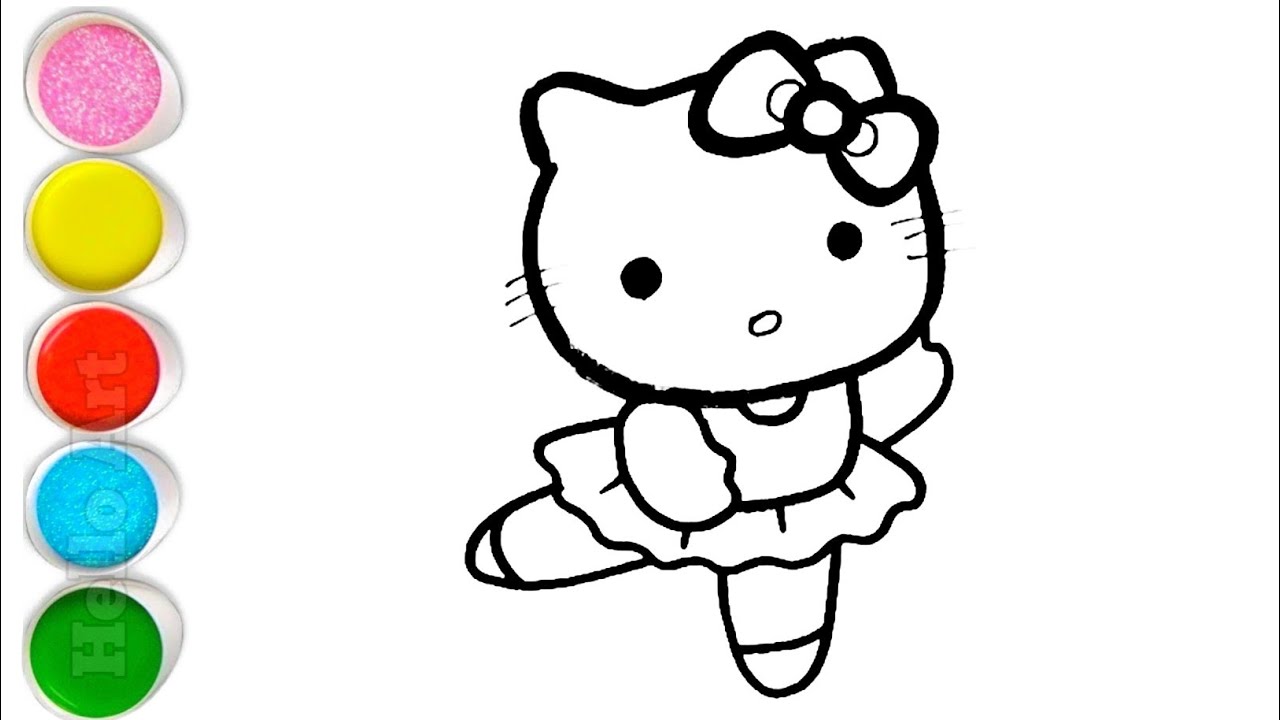 Красивый рисунок Hello Kitty, раскраска для детей и малышей. Простой рисунок.
