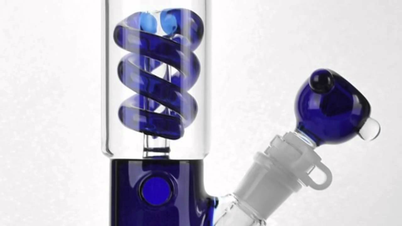 Blaze Glass -- Premium Double Spiral Perc Cylinder Ice Bong -- Blue