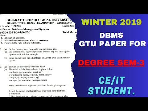 WINTER-2019  DBMS  GTU Paper For Degree 3-sem CE/IT Student. #gtu #gtupaper #degree.
