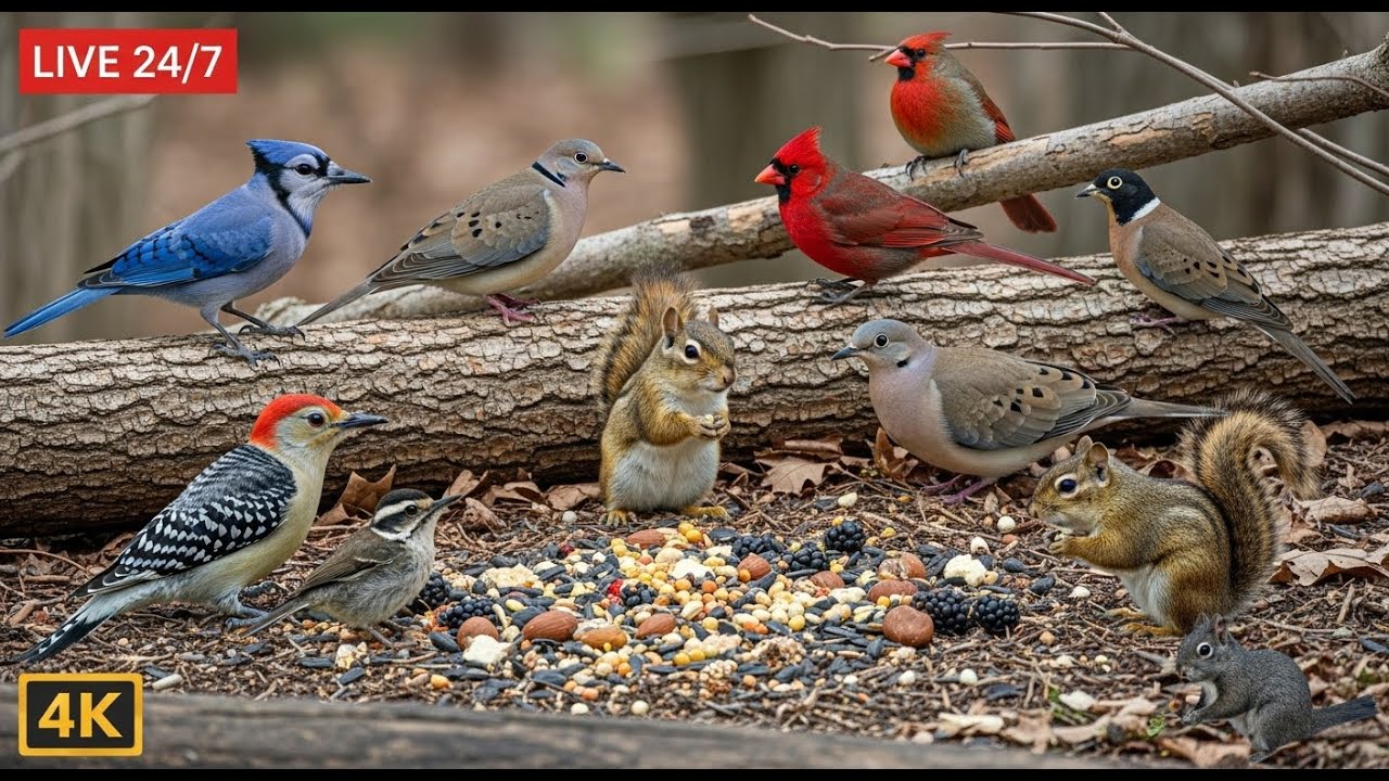 🔴 24/7 LIVE: Cat TV 😺 Lovely Birds and Squirrels 🐦 4K HDR
