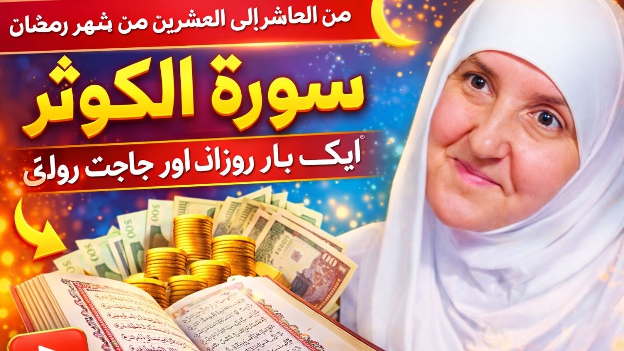 من العاشر إلى العشرين من شهر رمضان | سورة الكوثر مرة واحدة يوميًا لزيادة الرزق وقضاء الحوائج