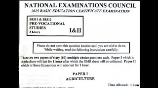2025 BECE Pre-Vocational Studies Agriculture Questions 1 - 30 Answers