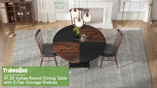 Tribesigns Dining Table, Round Kitchen Dinner Table With Storage Shelf C0740