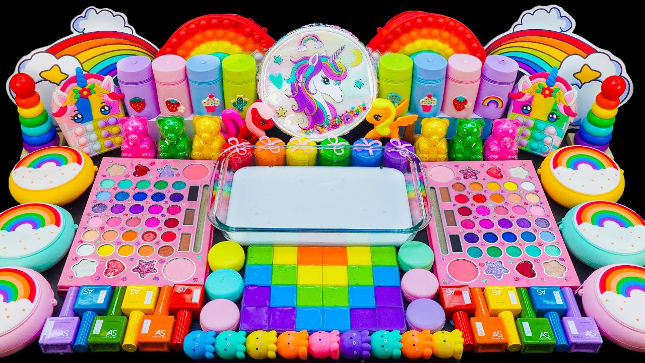 Wonderful Rainbow Unicorn Slime ASMR | Mixing Eyeshadow & Makeup Into Slime | Wonder Slime