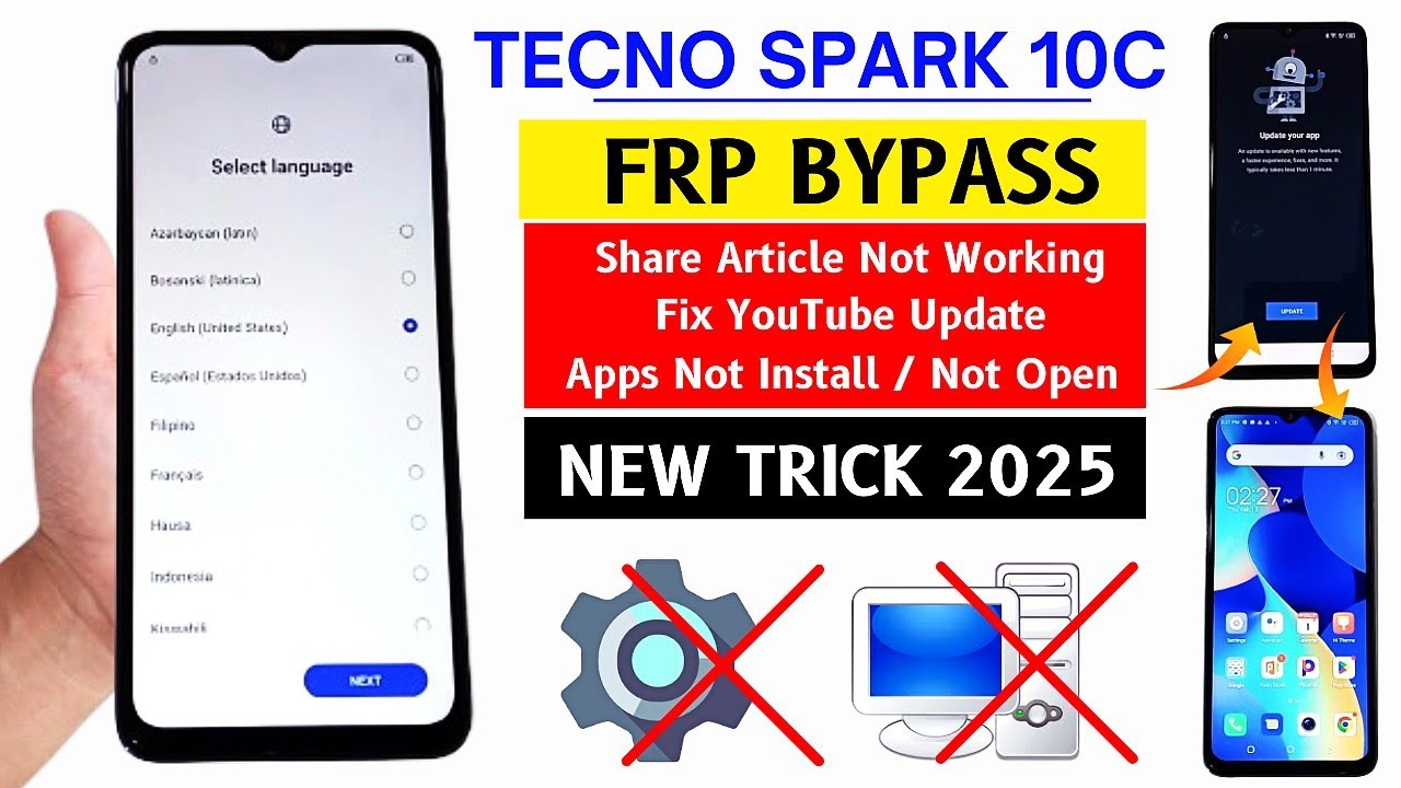 Tecno Spark 10c (KI5k) Frp Bypass Without Pc | Fix YouTube Update - Share Article Not Working 2025
