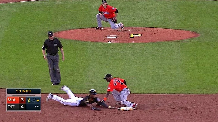 MIA@PIT: Mathis fires to second to nab Marte stealing