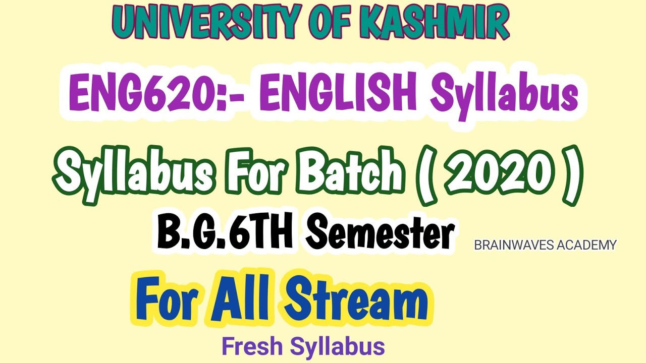 B.G 6th Semester General English Syllabus fresh batch 2020 . Kashmir ...