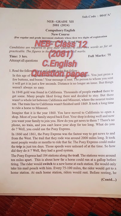 NEB-question paper (class 12) C.English 📚 -2081को - YouTube