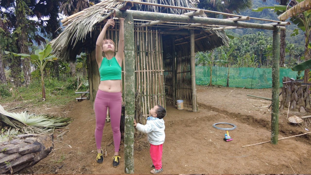 TIMELAPSE: Single Mom Life - Mother and son build a bamboo house, Kitchen house - Poor family farm