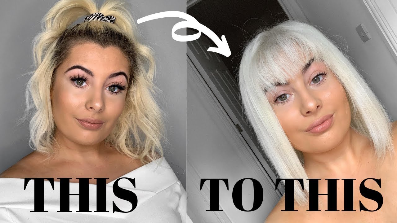 CUTTING BANGS FAIL//How I bleach my black roots & tone my hair white at home YouTube
