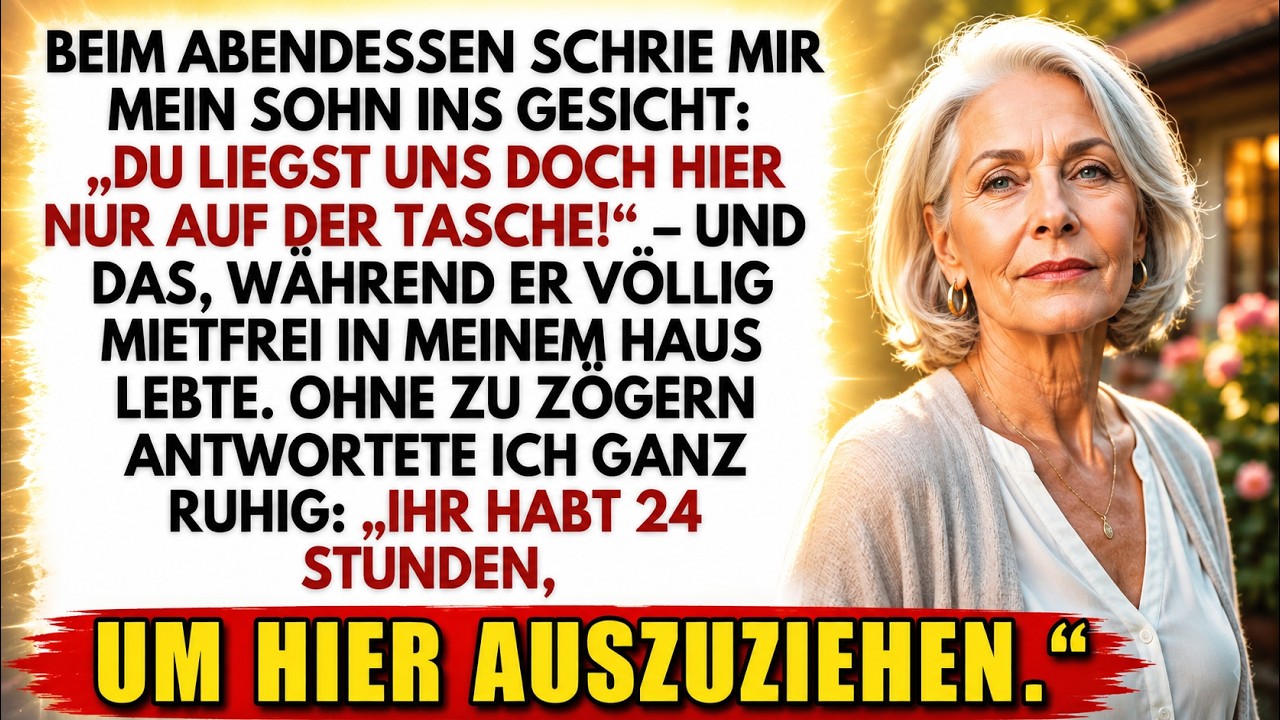 Beim Abendessen schrie mir mein eigener Sohn ins Gesicht: „Du liegst uns hier doch nur auf der Tasche.“ Dabei wohnte er seit zwei Jahren mietfrei in meinem Haus, aß von meinem Geld und nutzte mein...