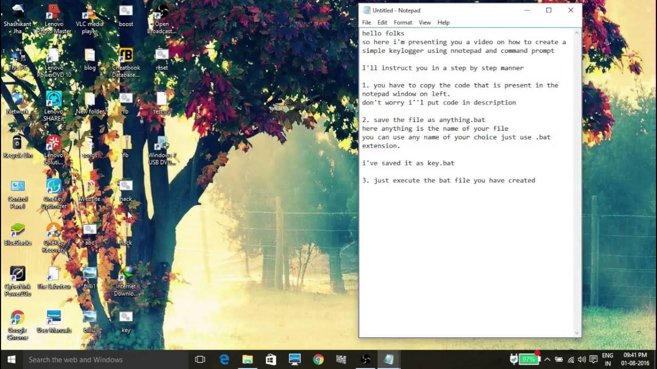 How to create a simple keylogger through notepad (CMD) YouTube