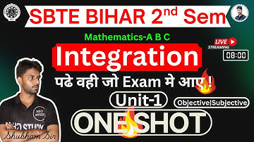 sbte bihar 2nd sem math-A B C |Unit-1 Integration One Shot| H2O STUDY| Shubham Sir|