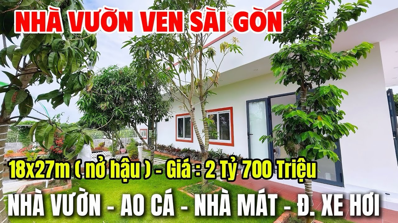 BÁN NHANH NHÀ VƯỜN VÙNG VEN TPHCM , đẹp rộng thoáng 430m2 , đầy đủ vườn cây + ao cá + chồi mát