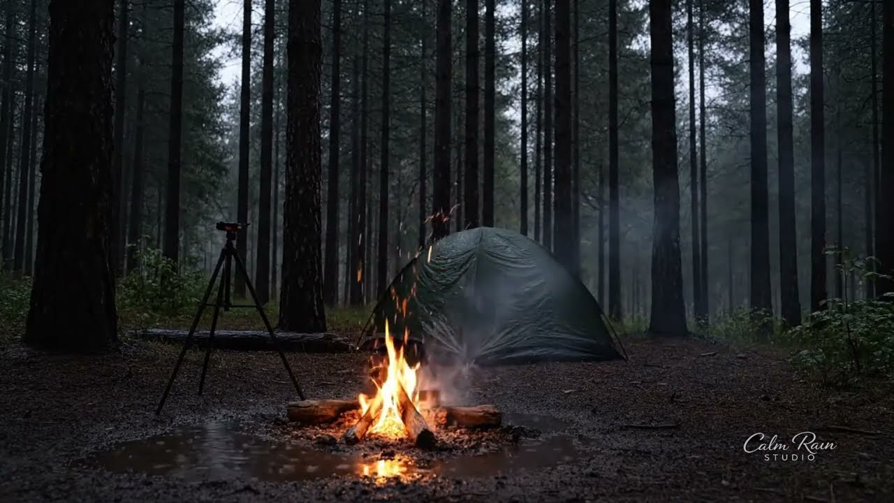 3 Hours of Heavy Rain on Tent & Crackling Campfire - Cozy Forest Ambience for Deep Sleep