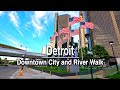 Detroit Downtown City And River Walk | 5K 60FPS | City Sounds