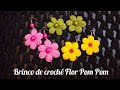 Brinco de croche Flor Pom Pom, tutorial passo a passo rápido e fácil de fazer. #marcialobocroche