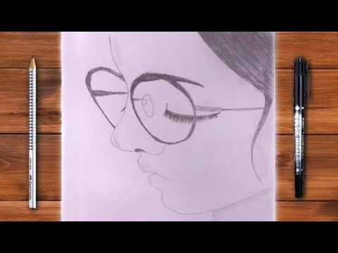 How to draw a Girl with Glasses step by step | Pencil ...