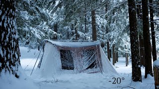 Hot Tent Camping in a Snowstorm | 3 Days Winter Camping |  -20°
