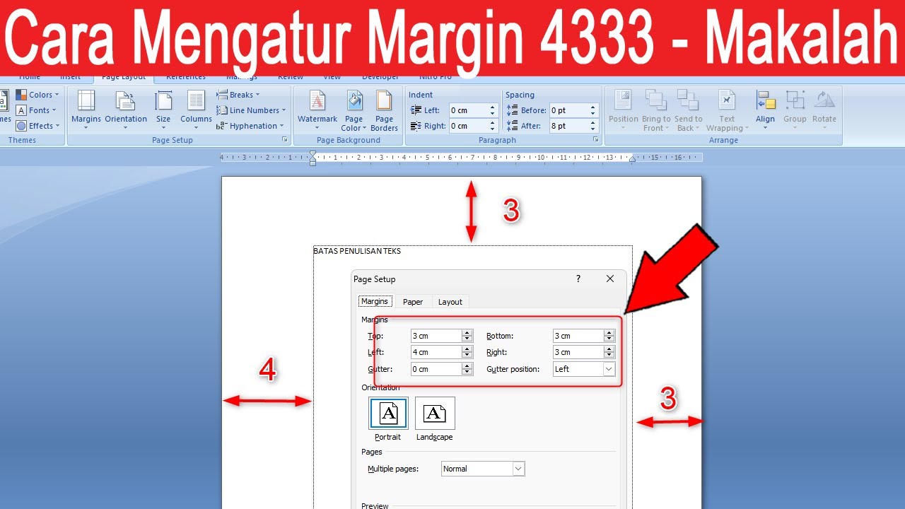 Cara Mengatur Margin 4333 Di Word Untuk Makalah Youtube