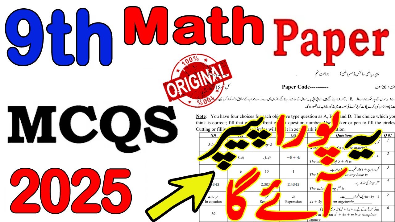 9th Class Math MCQS Paper 2025 | Class 9 Math Guess Paper 2025 | 9th Math Important Mcqs