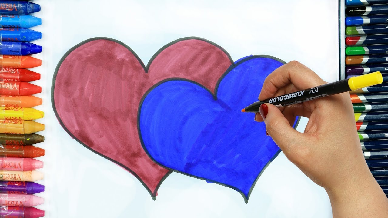 e disegnare e colorare doppio cuore Colori Disegnare e colorare per bambini