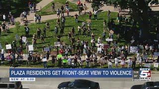 Plaza neighbors have front-row seat to protests and violence