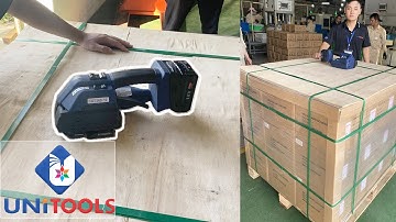 Máy đóng đai nhựa cầm tay chạy pin cho pallet hàng nhà máy SX Van | UNICOM jsc