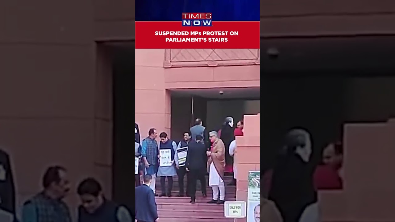Watch: Suspended MPs sit on stairs of Parliament's Makar Dwar, Sonia Gandhi meets 
