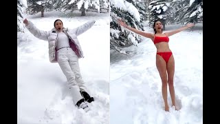 Nina Dobrev Swaps Winter Gear For Bikini To Make Snow Angels My Version Of A Meltdown
