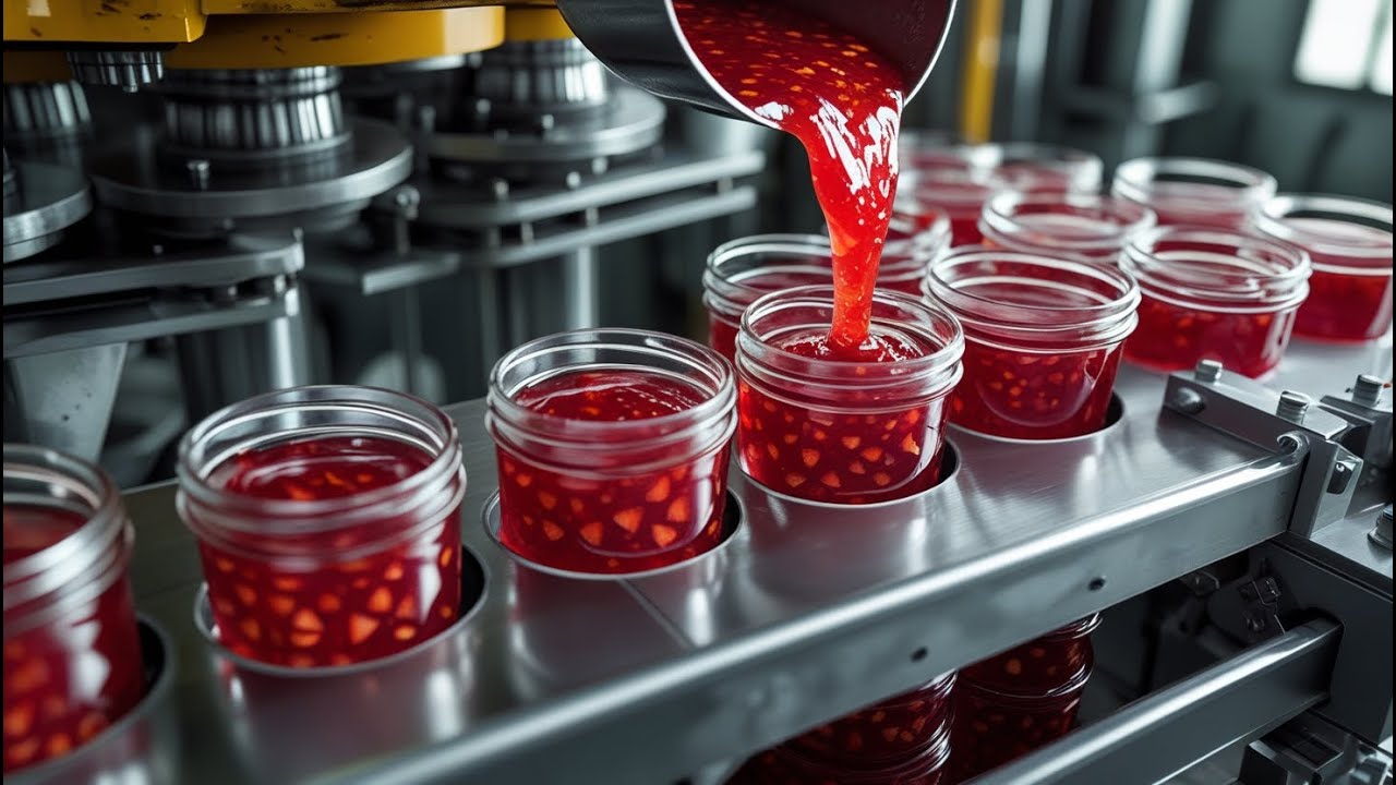 ¿Cómo se HACE la MERMELADA de FRESA? 🍓 Fábrica de Mermelada Industrial y Automatizacion del Envasado