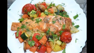 Лосось с овощами,запеченный в духовке/Вкусный и полезный обед за 30минут) Лосось с овощами,запеченный в духовке/Вкусный и полезный обед за 30минут)