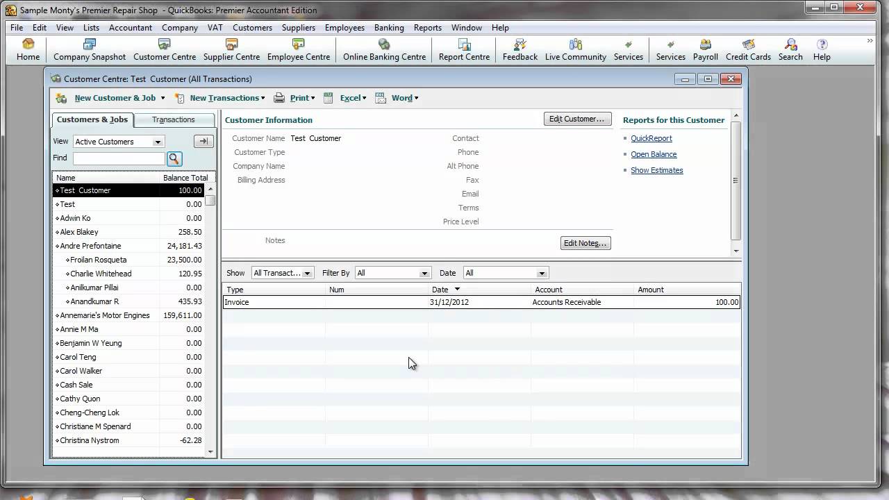 QuickBooks Customer Opening Balance - How to create and how to change.mp26