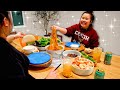 GIANT SHRIMP + NUCLEAR FIRE NOODLES + STEAK SPRING ROLLS (COOKING + EATING) MUKBANG 먹방 EATING SHOW!