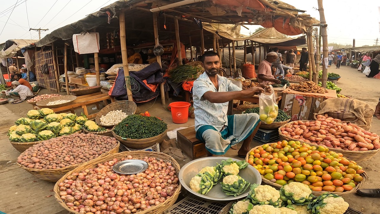 পড়ন্ত বিকেল বেলায় গ্রাম বাংলার গ্রামীণ হাট হাজরাবাড়ী বাজার। Traditional Village Market in Bangladesh