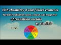 12th class chemistry d and f block elements variable oxidation state colour and magnetic properties