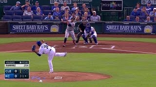CLE@KC: Ramirez smacks a 1st-inning solo home run