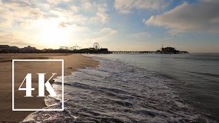 ASMR 🎧 Santa Monica Beach Sunrise Walk 🌅 3D Binaural Ocean Wave Sound 🌊