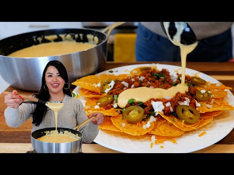 EASY Velvety Nacho Cheese (NOT a GRAINY Recipe)  with BIRRIA PICADILLO Topping | Easy Cheese Dip