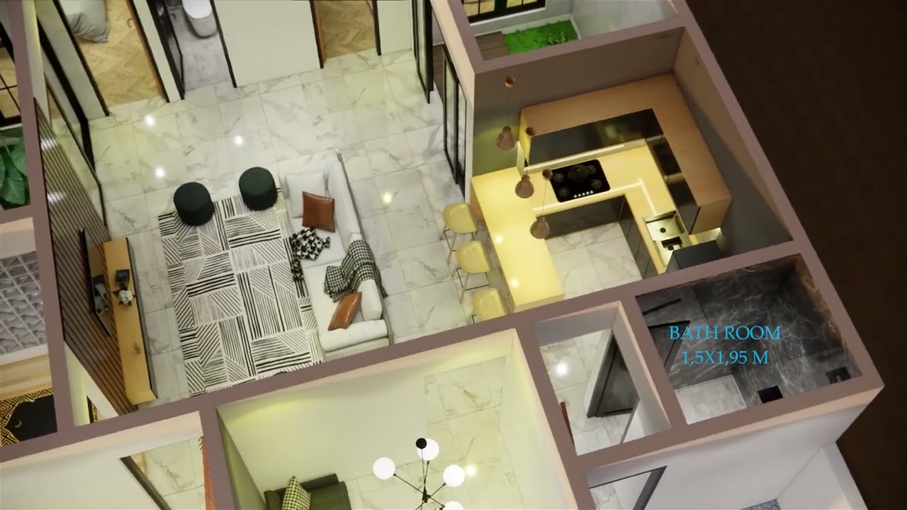 9x17m House Plan | 3 Bedrooms, 3 Bathrooms with Indoor Garden