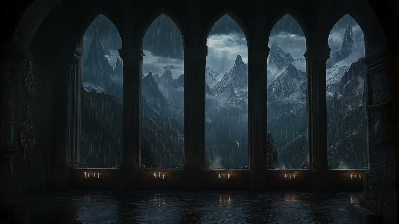 Relaxing Rain Sounds and Thunder for Study and Reading - Medieval Castle Window for Sleeping
