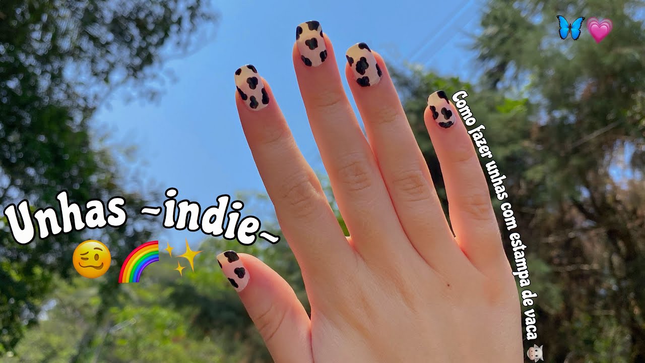 Pintando minhas unhas no estilo ~indie kid~ 🥴🌈 Estampa de vaquinha🐮💞 |Iris Carvalho Costa