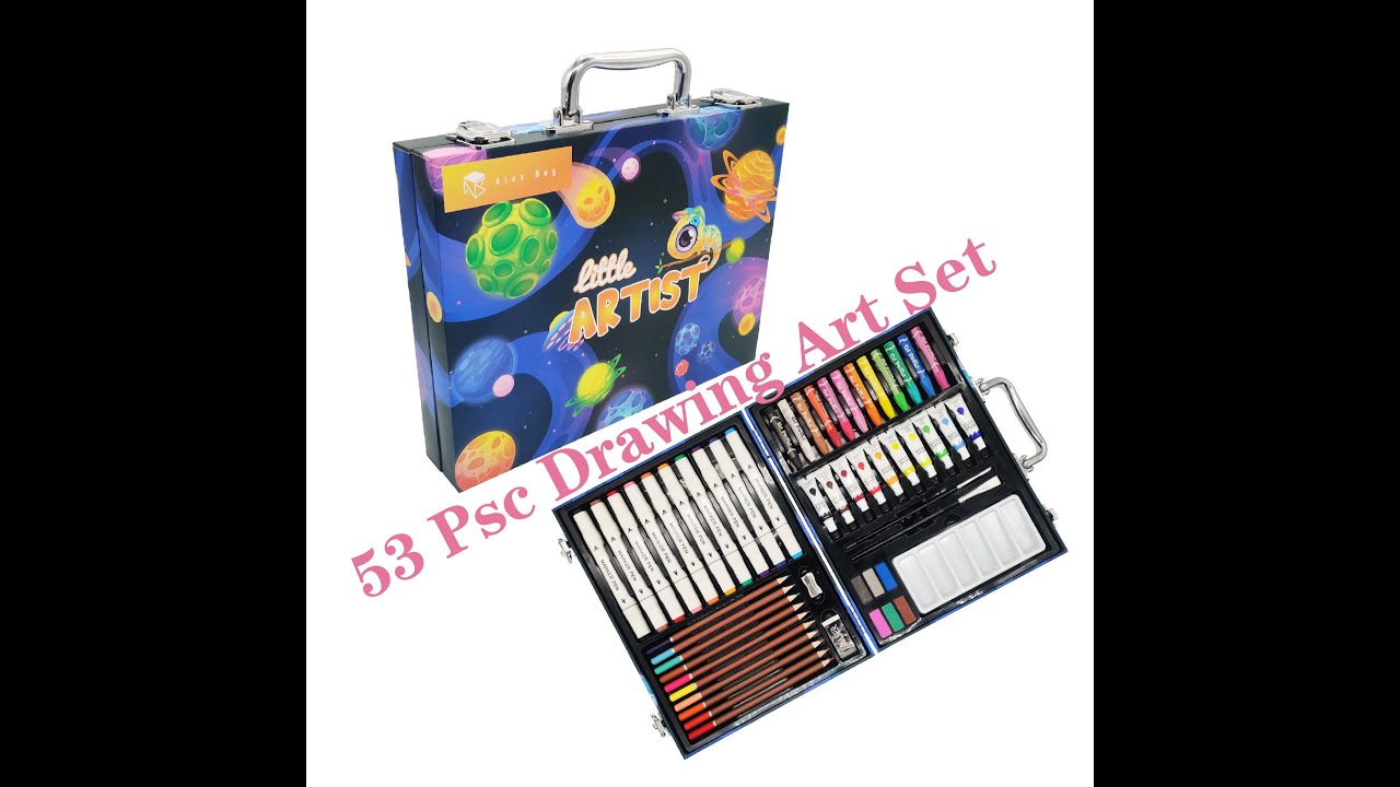 53 Pieces Deluxe Drawing Art Set Kids School Drawing Art Stationery  Painting Set in Wooden Case