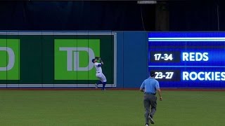 NYY@TOR: Pillar goes back towards wall to make grab